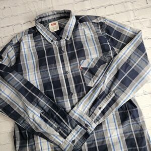 Levis Button Down Long Sleeve Shirt Mens Size Large Blue‎ Plaid Pocket